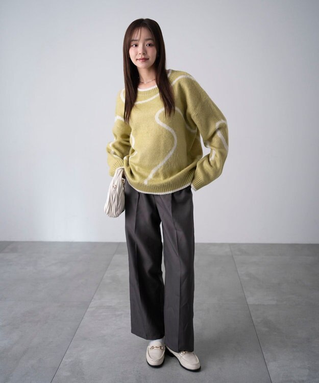 WEGO 【手洗い可】ハイウエストセンタープレスワイドパンツ グレー