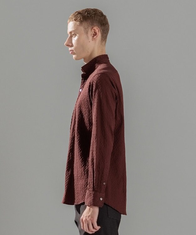 JOSEPH HOMME トライジャガードストレッチ　ウィングカラーシャツ ワイン系