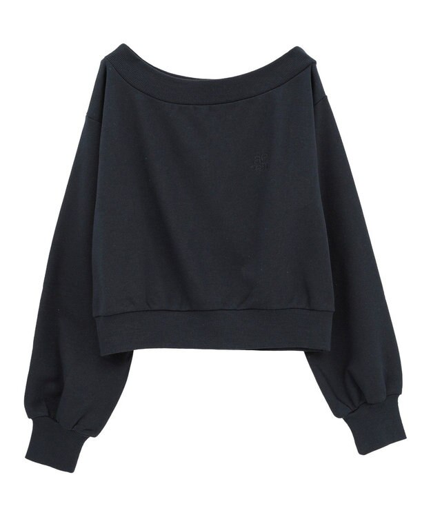 earth music&ecology ショート丈ワンポイント刺繍オフショルスウェット Navy