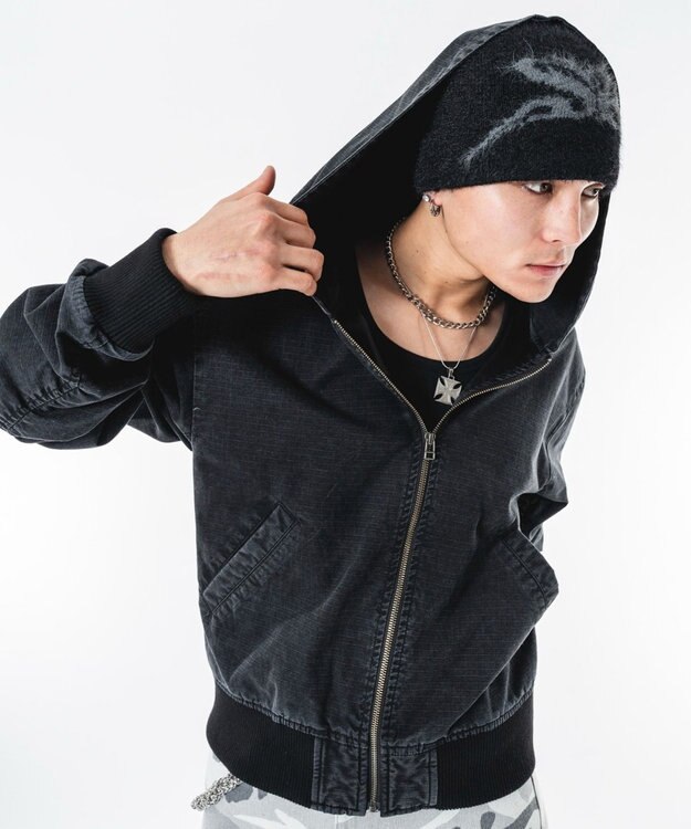 WEGO 【ユニセックス着用ITEM】リップストップフードブルゾン ブラックその他