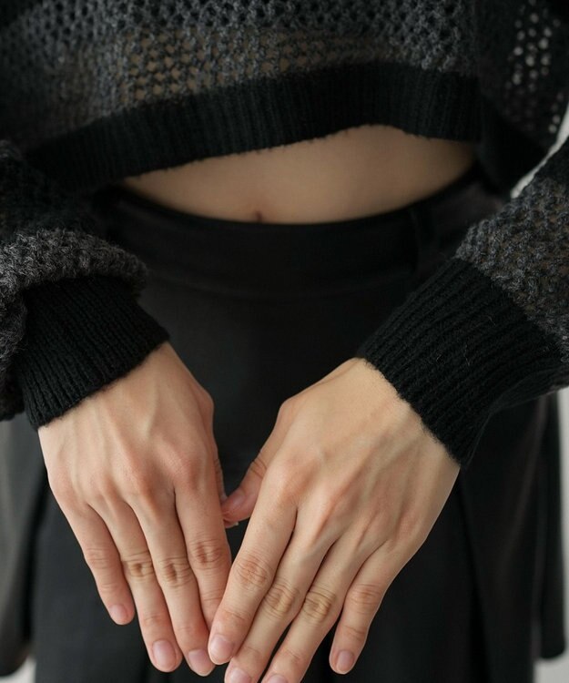 WEGO モヘアタッチ2WAYワンショルニット ブラック