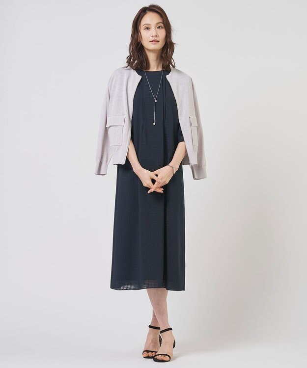J.PRESS LADIES S シアーブロックチェック ワンピース ネイビー系
