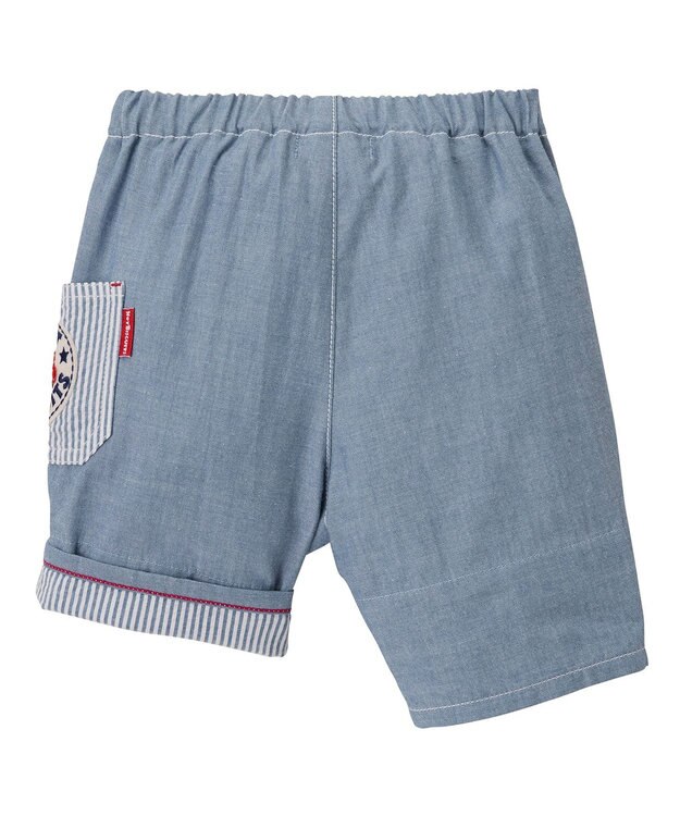 MIKI HOUSE HOT BISCUITS 【80-120cm】ダンガリー素材 6分丈ハーフパンツ ブルー