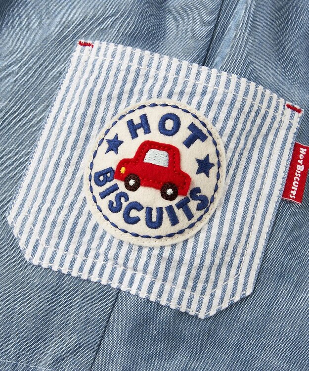 MIKI HOUSE HOT BISCUITS 【80-120cm】ダンガリー素材 6分丈ハーフパンツ ブルー