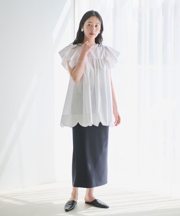 #Newans 【イージーケア】スカラップヘムチュニックブラウス ホワイト系