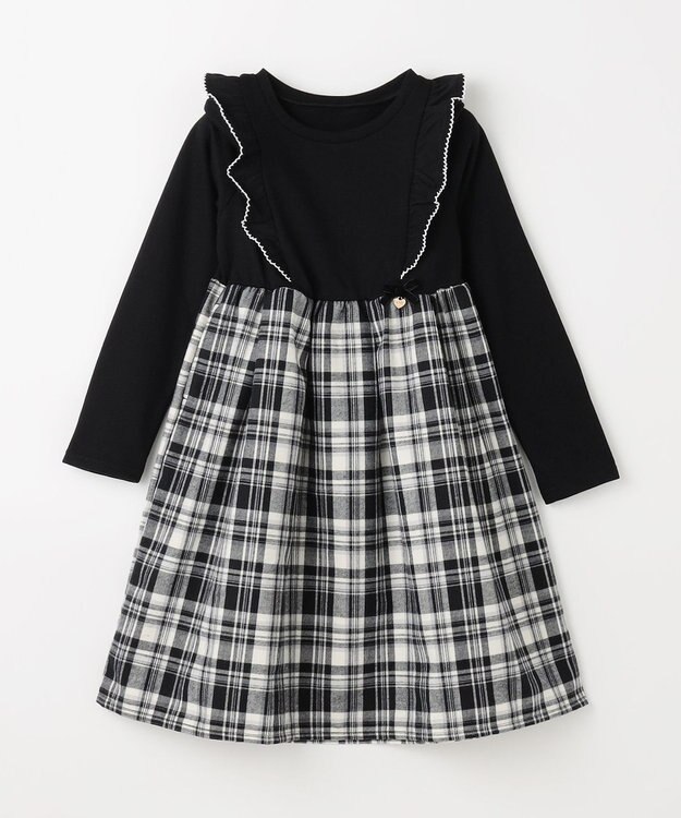 ANY KIDS チェック柄 ドッキング ワンピース ブラック×チェック