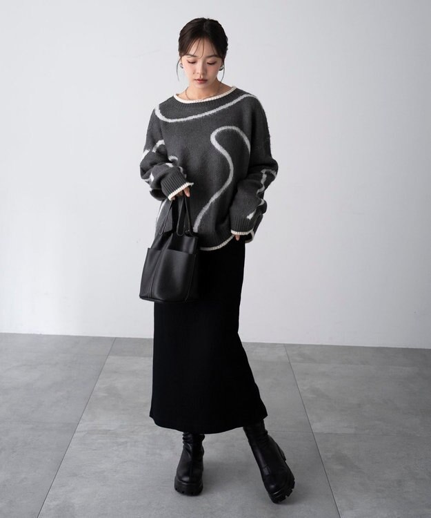 WEGO 【25年秋冬新作】ニュアンスライン配色プルオーバー ブラック中濃色