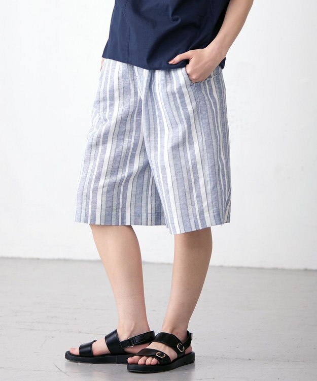 J.PRESS YORK STREET 【WOMEN】コットンリネン　ハーフパンツ ブルー系1