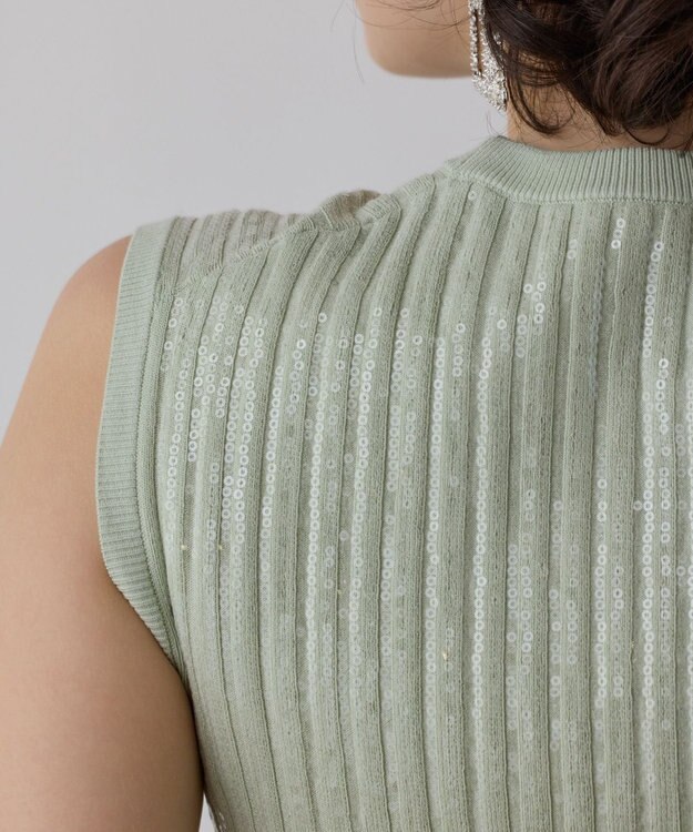 GRACE CONTINENTAL スパンコールニットノースリーブ ライトグリーン