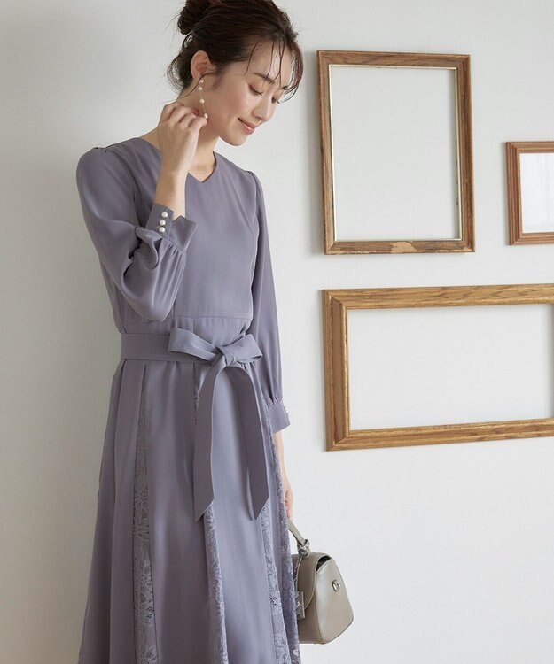 Tiaclasse 【洗える】レース切り替えフレアワンピース ラベンダー