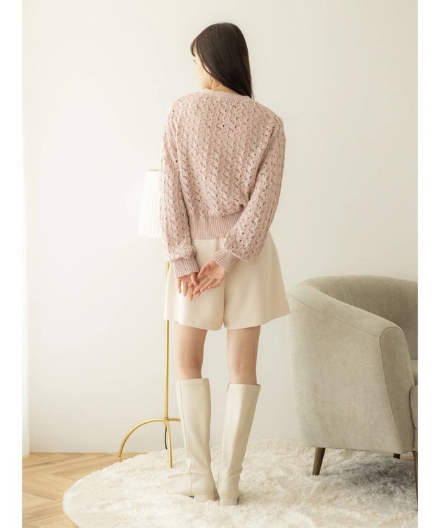 earth music&ecology スラブコットンレース編みカーディガン Pink