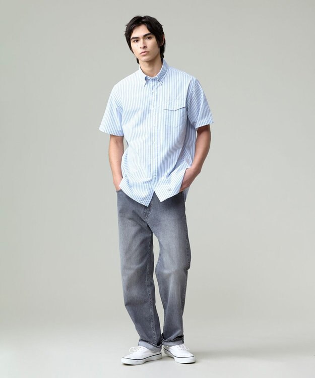 J.PRESS MEN 風が通るシアサッカーの清涼感【吸水速乾 / 高通気性】【クールマックス】サッカーストライプ シャツ / B.D. サックスブルー系1