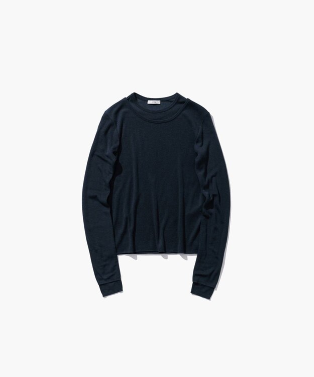 ATON SILK BLENDED CIRCULAR RIB | クルー＆クルーレイヤードプルオーバー NAVY