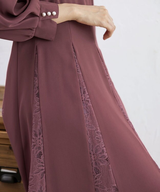 Tiaclasse 【洗える】レース切り替えフレアワンピース ピンク