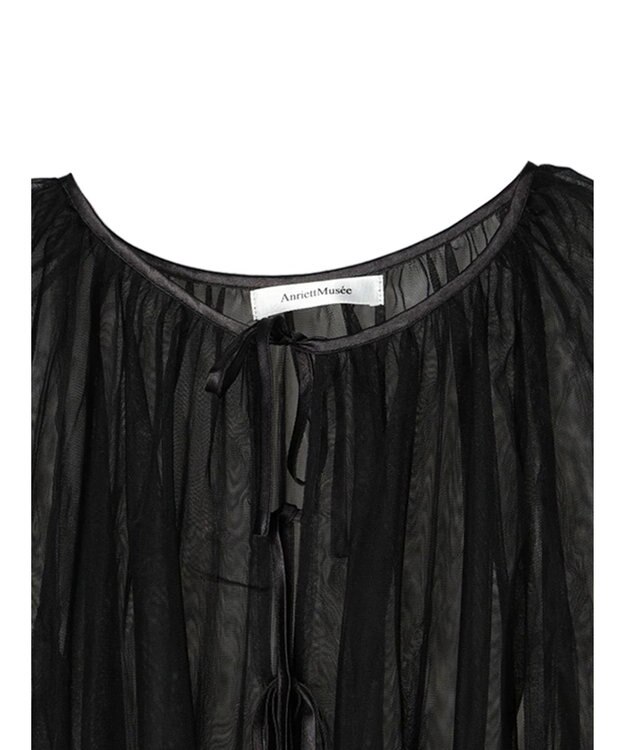 Green Parks リボンチュールデザインブラウス Black