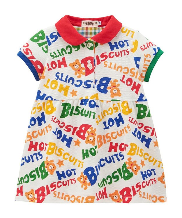 MIKI HOUSE HOT BISCUITS 【80-120cm】 カラフルロゴ ポロシャツワンピース マルチカラー
