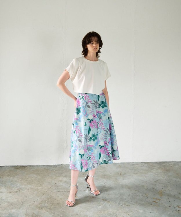 GRACE CONTINENTAL フルーツ刺繍フレアスカート ブルー