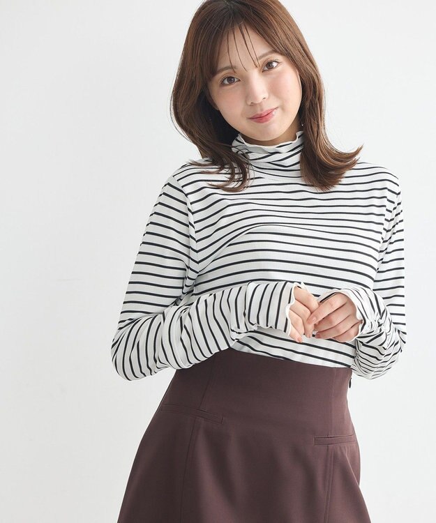 earth music&ecology シャーリングスリーブリブタートルプルオーバー Border