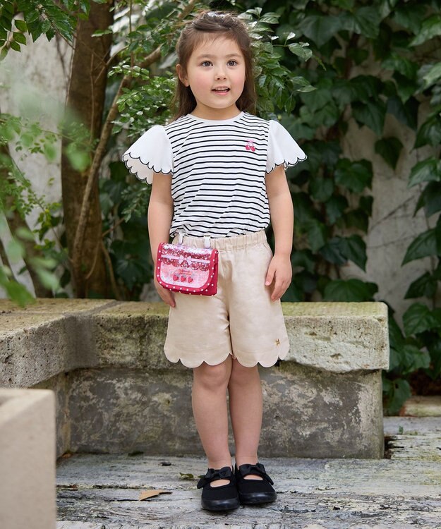 ANY KIDS 袖スカラップ ボーダーTシャツ ネイビー