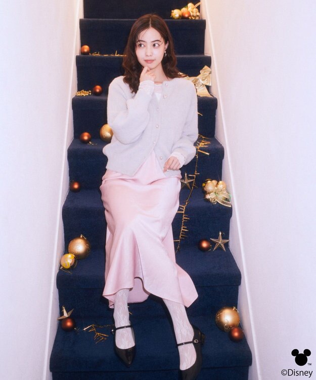 earth music&ecology 【予約】Disney/ポイントミッキーラメシャギーカーデ ライトグレー