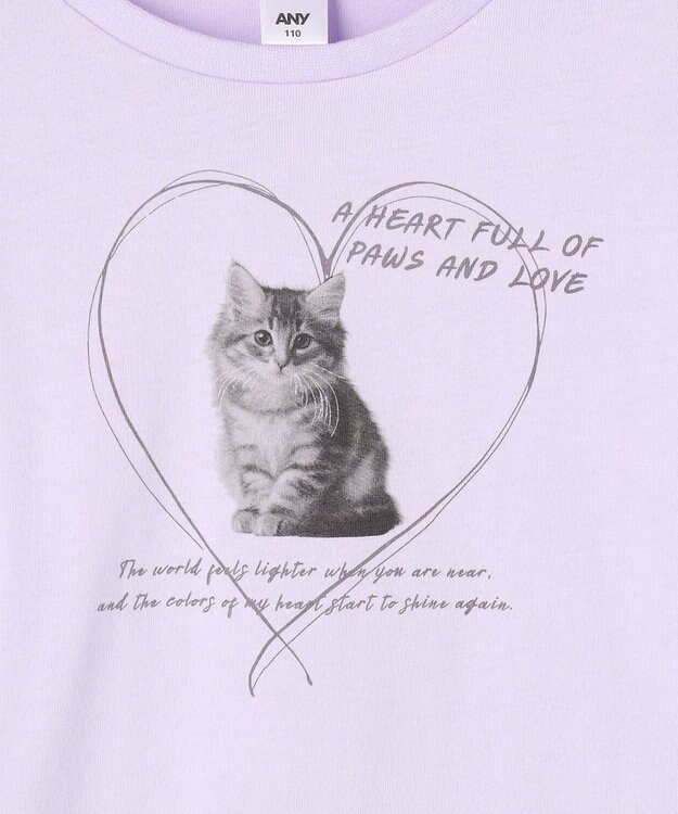 ANY KIDS 【一部店舗/WEB限定】【綿100%】プリント 半袖Tシャツ ラベンダー×ネコ