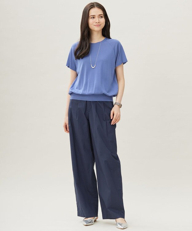 自由区 【接触冷感・UVケア・洗える】ドレーピーラグランスリーブ ニットソー ライトブルー