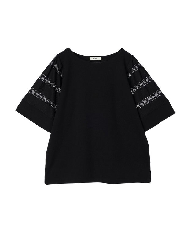earth music&ecology フレア袖レースプルオーバー Black