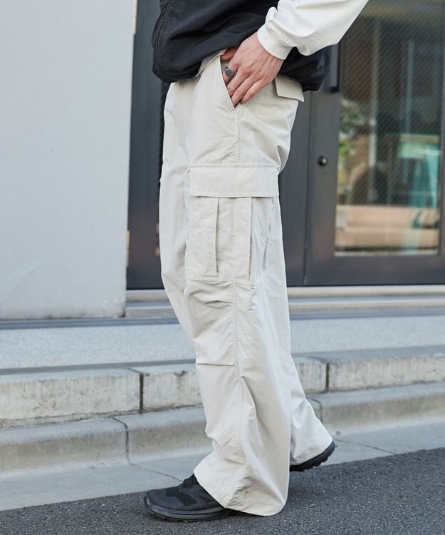 WEGO 【ウエストゴム/MLサイズ展開】ナイロンイージーカーゴパンツ ライトグレー