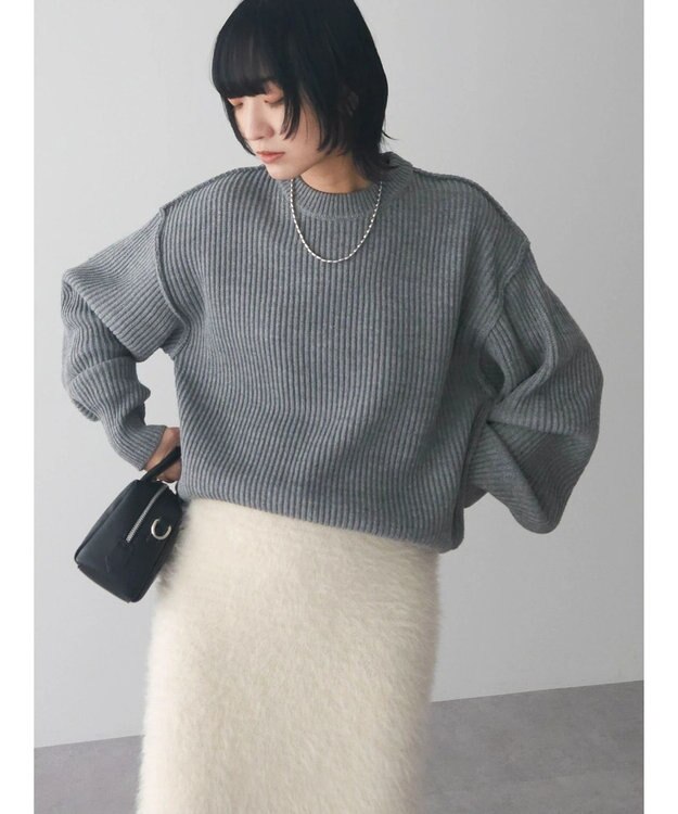 Green Parks 洗える　アゼ編みニットプルオーバー Gray Mixture