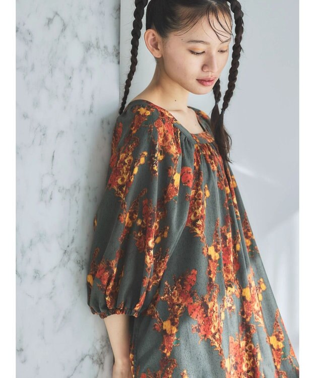 Green Parks ■ＥＳＣＡＲ　アートフラワーｐｔワンピース Charcoal Gray