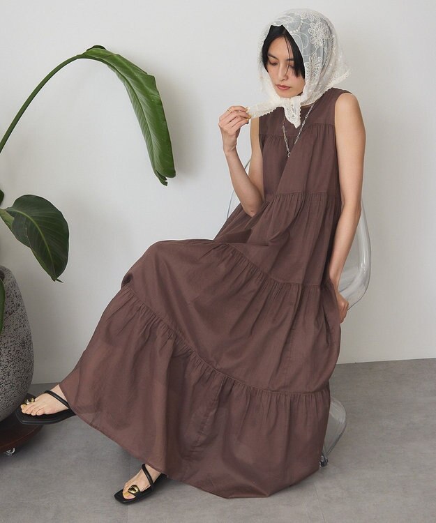 AMERICAN HOLIC ノースリーブティアードワンピース Brown