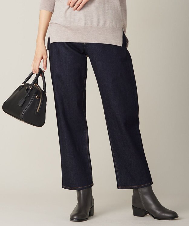 J.PRESS LADIES S 【洗える】BASIC STRETCH DENIM ボーイフィット パンツ ネイビー系