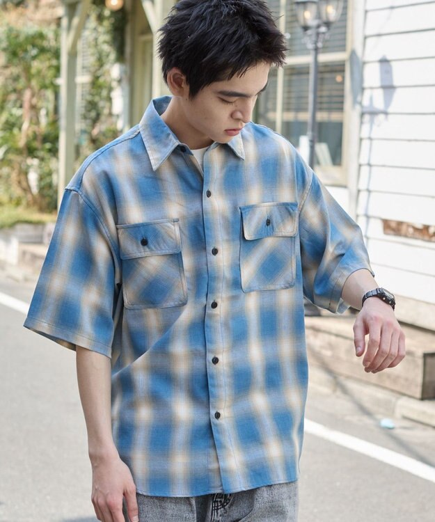 WEGO 【ユニセックス着用ITEM/SMLサイズ展開】オンブレチェックシャツ（SS） 柄4