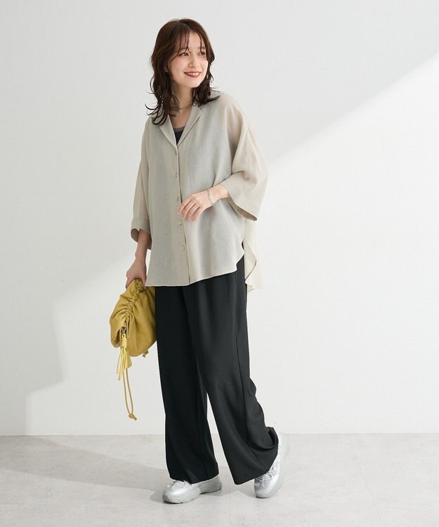 Green Parks 開襟シアーシャツジャケット Gray Beige
