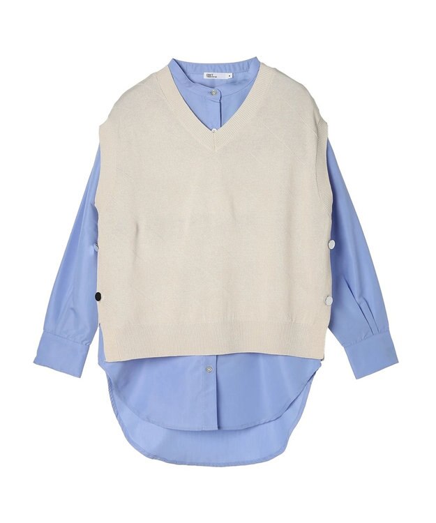 CRAFT STANDARD BOUTIQUE 【洗える】ニットベスト+バンドカラーシャツSET-B Ivory