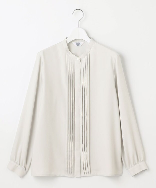 J.PRESS LADIES 【洗える】ヌーディスバックサテン タックプリーツ ブラウス グレージュ系