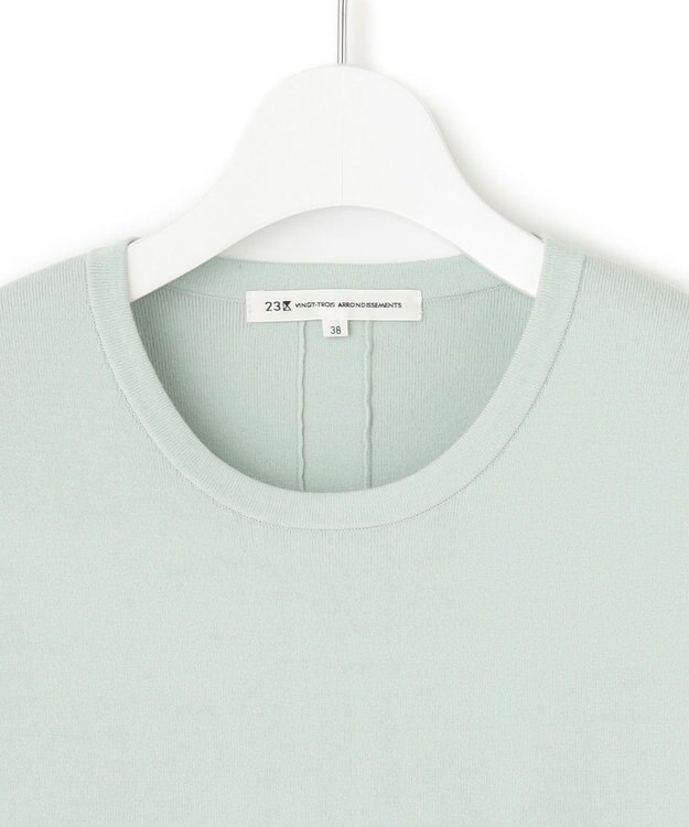 23区 L 【洗える】コンフォートストレッチ 5分袖 ニット スモーキーグリーン系