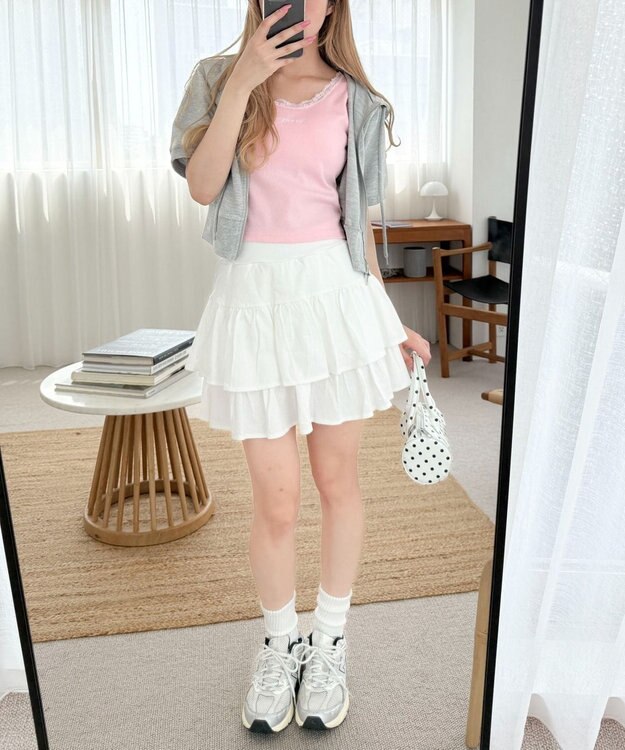 WEGO 【カップ付きインナー】カップインレースタンク ピンク