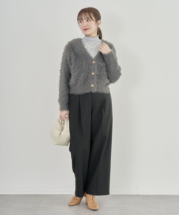 Green Parks あったかきれシル　ワイドストレートパンツ Black