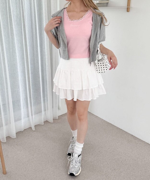 WEGO 【カップ付きインナー】カップインレースタンク ピンク