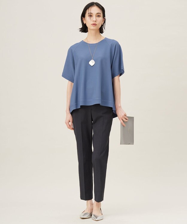 自由区 【接触冷感・UVカット・洗える】クレープストレッチAライン ニット ブルーグレー