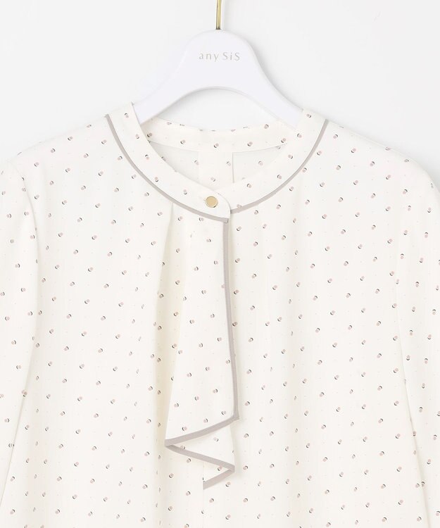 ANY SIS L 【洗える】バイカラーラッフルボウ ブラウス アイボリーベース