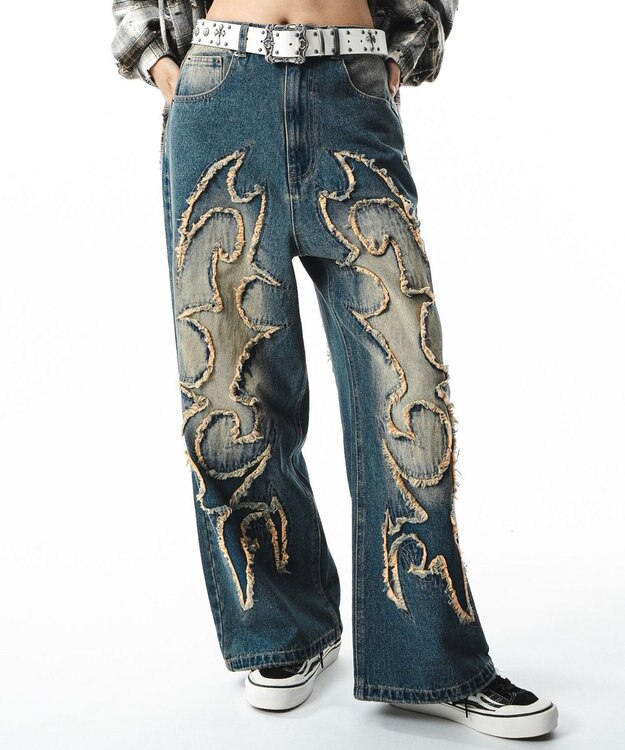 WEGO 【ユニセックス着用ITEM】フリンジデニムパンツ 柄3