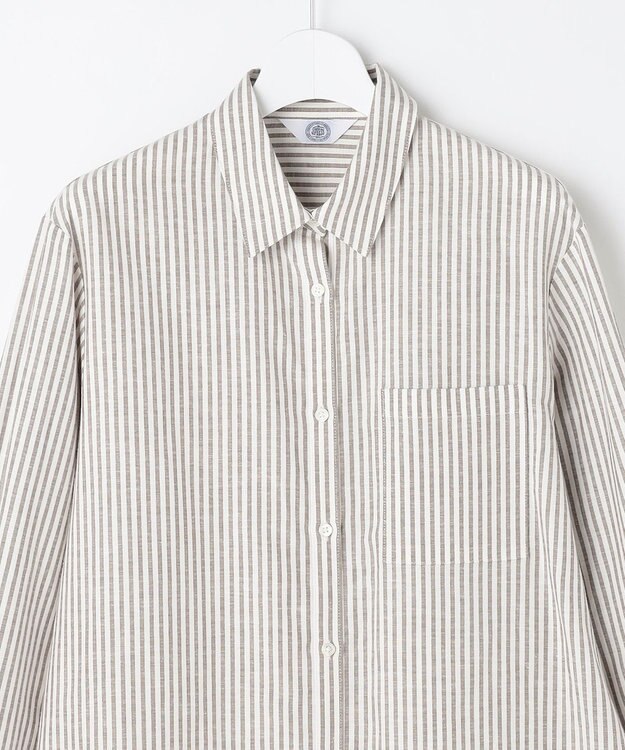 J.PRESS LADIES S リネンMIX ストライプ シャツ ブラウス ブラウンストライプ系