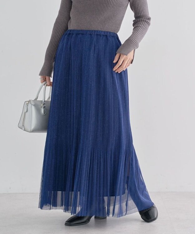 Green Parks ラメチュールプリーツスカート Blue