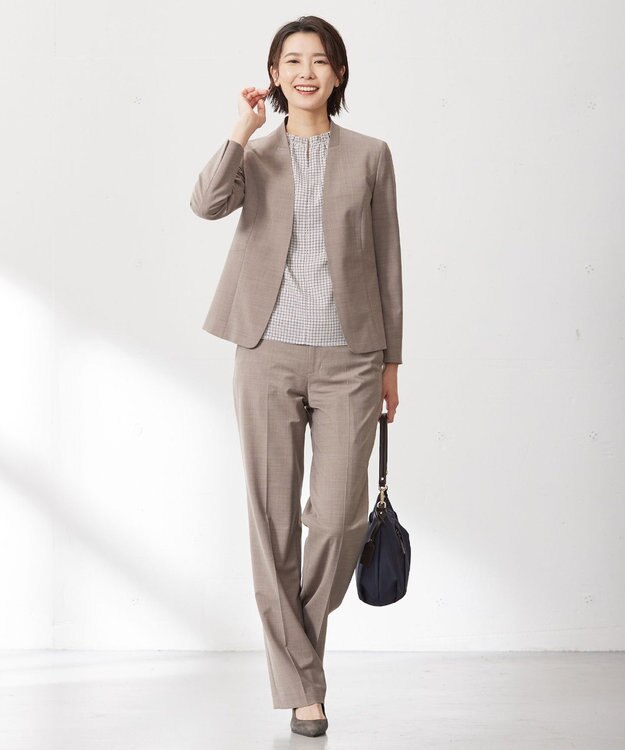 J.PRESS LADIES L 【セットアップ対応】BAHARIYE PINHEAD ノーカラー ジャケット ブラウン系