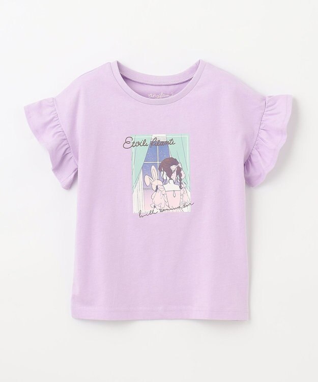 ANY KIDS 袖フリル エモプリント Ｔシャツ ラベンダー