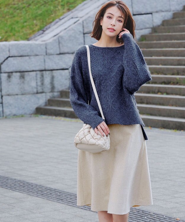 Tiaclasse 【洗える】ケーブル柄編みニットプルオーバー ブルー