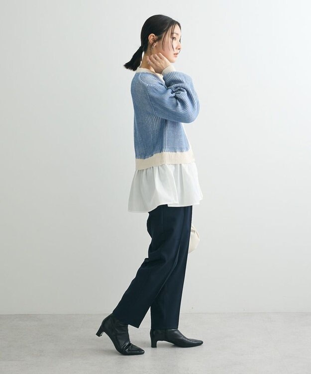 Green Parks 配色リブドッキングチュニック Blue