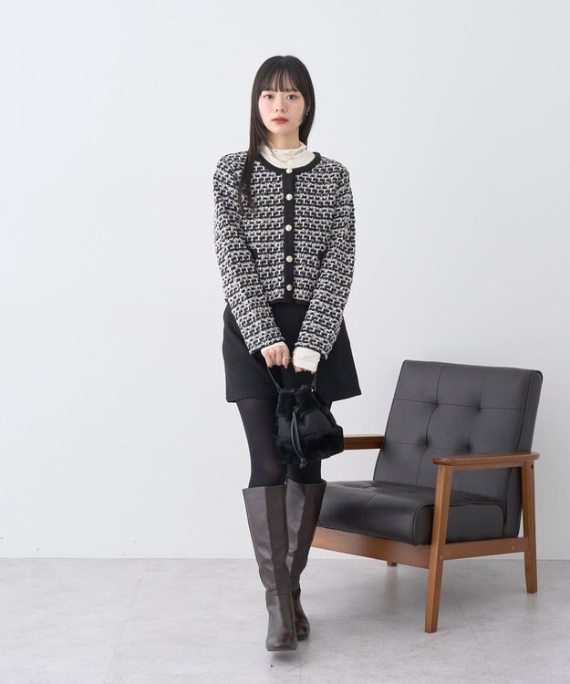 earth music&ecology ニットツイードジャケット Black